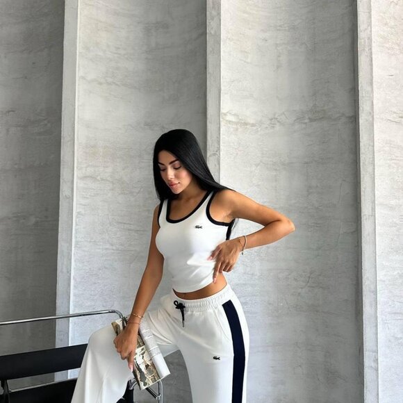 Lacoste White & Navy Athleisure Set - Tank Top & Track Pants Size S, M, L, XL - Picture 2 of 6